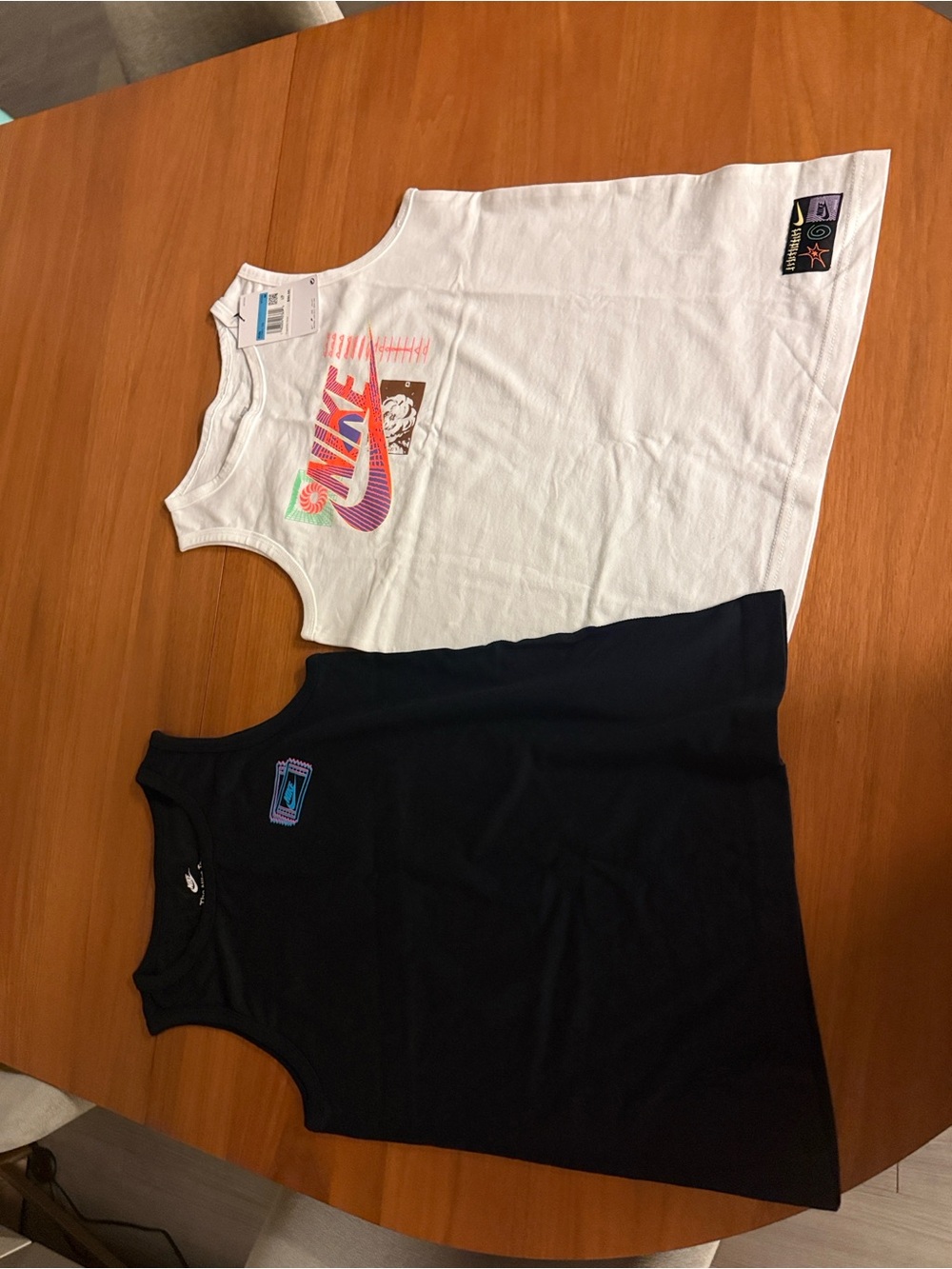 Nike White Graphic & Black Athletic Tank Tops - Dual Pack
